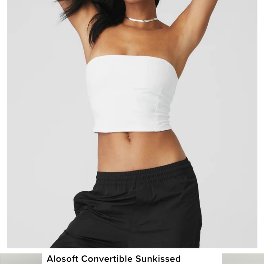 ALO Yoga White Sunkissed Bandeau  Crop Top